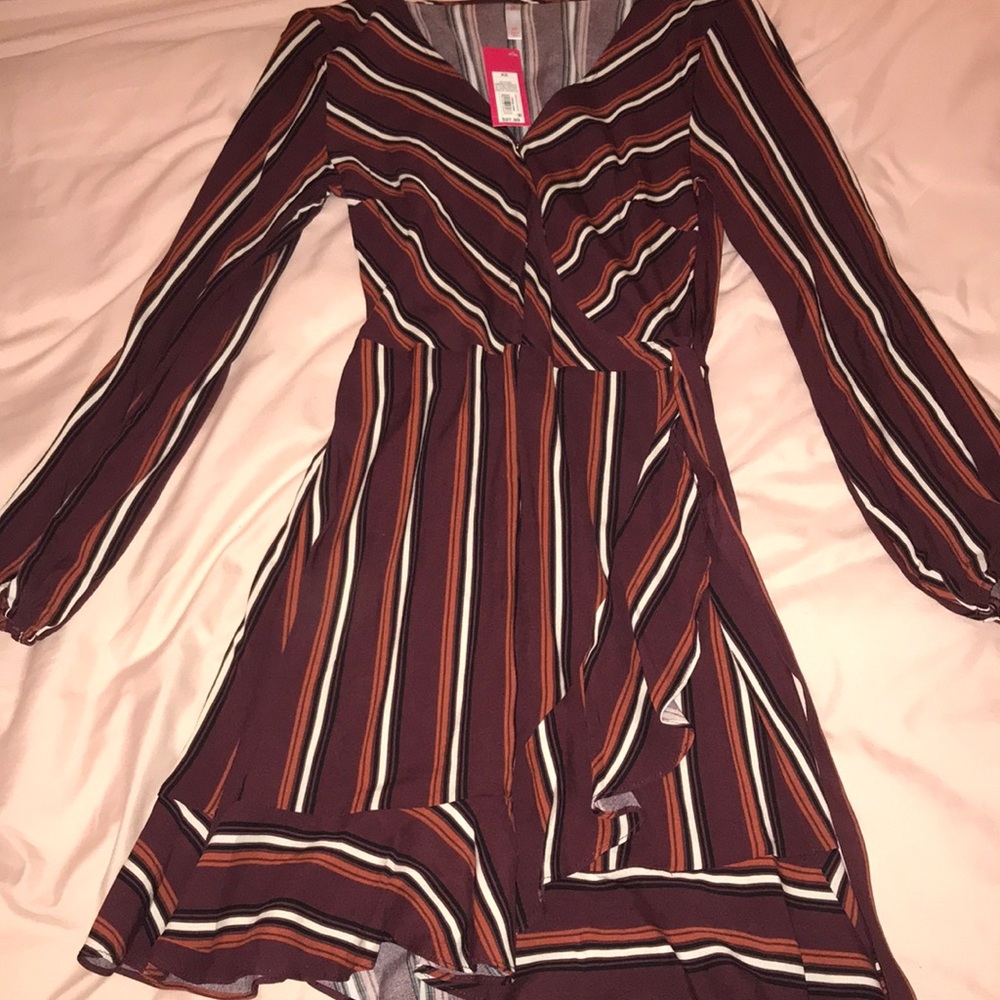 Burgundy Striped Midi Dress